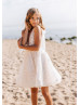 Beaded V Neck White Lace Flower Girl Dress